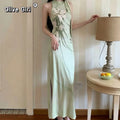 Olivegirl Mint Green Sleeveless Summer Long Dresses for Woman 2026 Floral  Ladies Bodycon Maxi Dress Elegant Lily Print