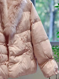 Pink Cotton Jacket Coat Fur Collar Embroidered White Cotton Jacket Elegant High-end Retro Winter Traditional Chinese Clothing