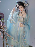 Tang Dynasty Hanfu Dress | High-Collar Gradient Heavywork Embroidery | Large Sleeve Fairy Set