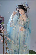 Tang Dynasty Hanfu Dress | High-Collar Gradient Heavywork Embroidery | Large Sleeve Fairy Set