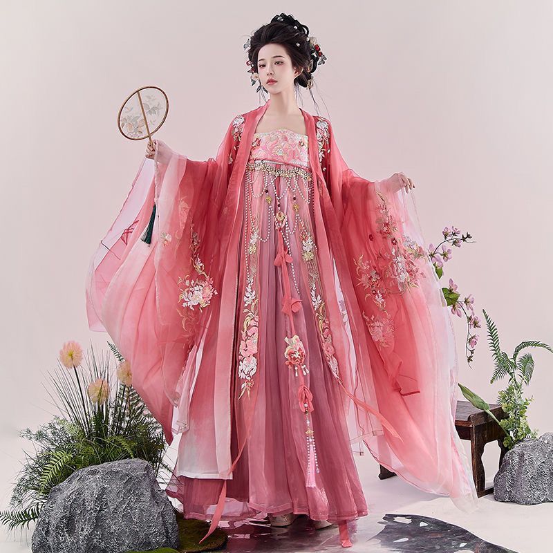 Original Hanfu Dress for Women Tang Style Plus Size Chest Length Hezi Skirt Heavy Embroidery Big Sleeved Shirt Spring Cospaly
